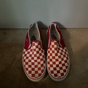 Red checkerboard slip on vans